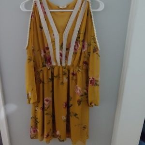 Yellow floral dress with cold shoulder